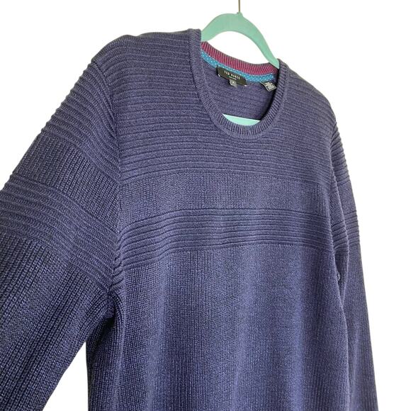 Ted Baker Sz 4 / Large Rossi Textured Knitted Crewneck Sweater Heathered Navy - Picture 3 of 16
